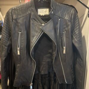 BCBGeneration Black Leather Jacket with Quilted Shoulders